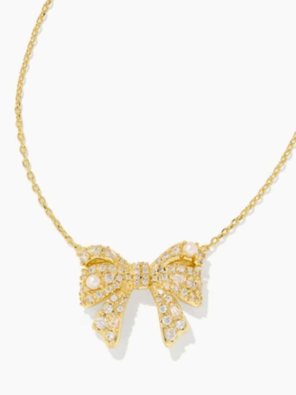 Krista Gold Bow Short Pendant Necklace in White Mix $98 MSRP NWT